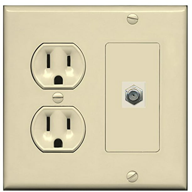 2 Gang Decorative Gray 15 Amp Round Power Outlet Coax Cable TV Wall Plate RiteAV 